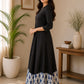 Hand-Loomed Indigo Hem Cotton A-Line Midi Dress in Black