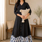 Hand-Loomed Indigo Hem Cotton A-Line Midi Dress in Black