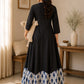 Hand-Loomed Indigo Hem Cotton A-Line Midi Dress in Black