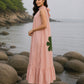 Blush Pink MulMul Halter Neck Floral Applique work Maxi Dress