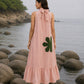 Blush Pink MulMul Halter Neck Floral Applique work Maxi Dress
