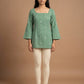 Elegant Sage Green Cotton Kurti -Square neck - with Bell Sleeves