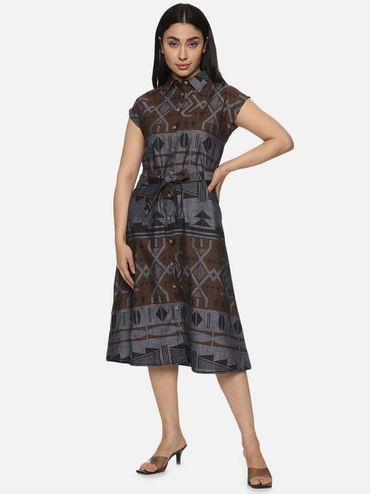 Grey Printed Denim Dress