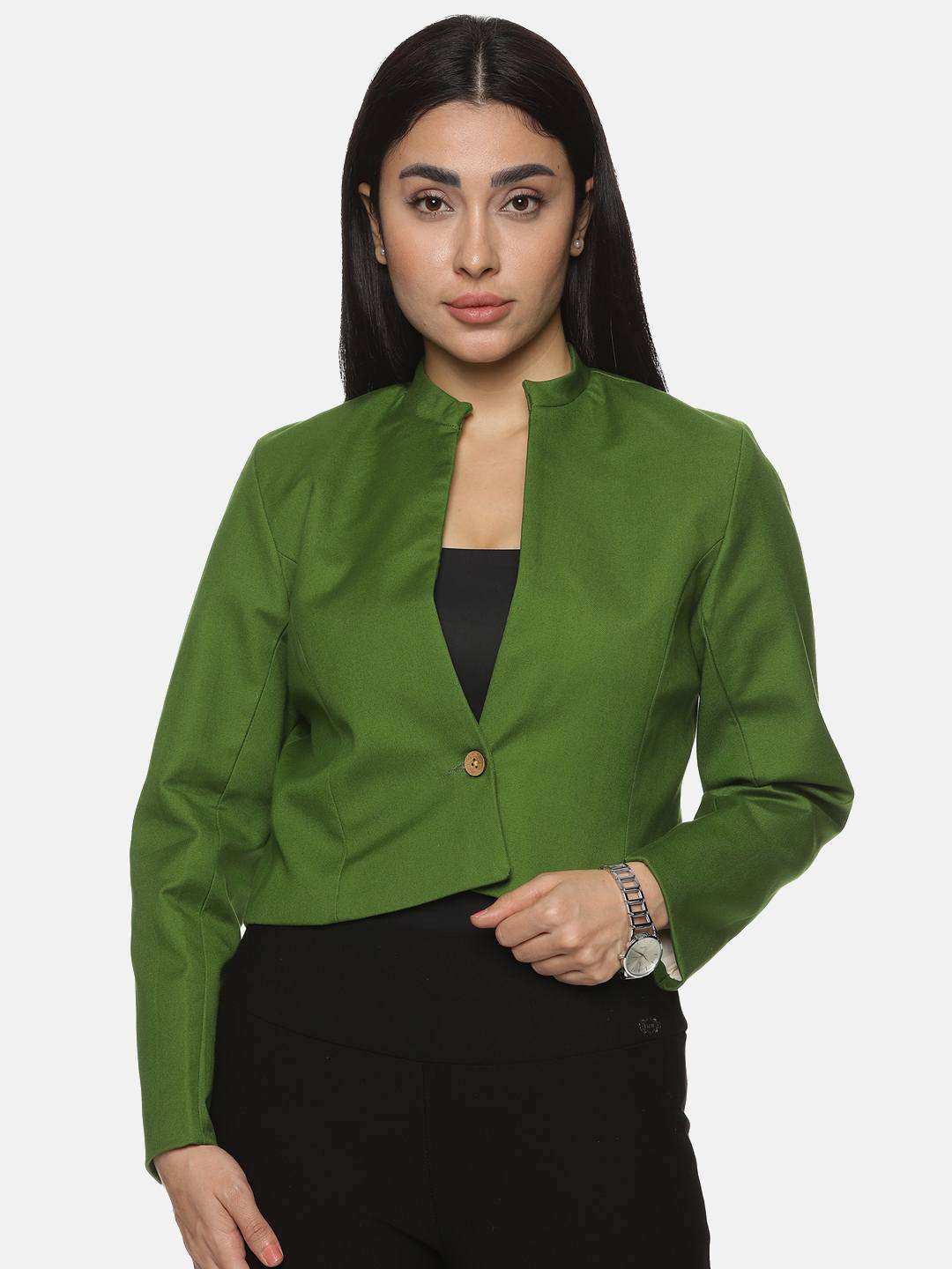 Green Cotton Crop Blazer