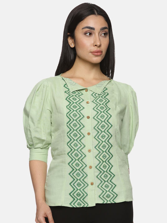 Pastel Green Half Sleeve Cotton Top