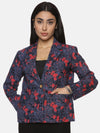 Blue Cotton Cambric Blazer: Casual Printed Elegance with Tailored Fit