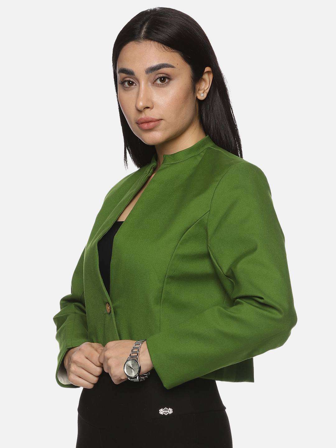 Green Cotton Crop Blazer