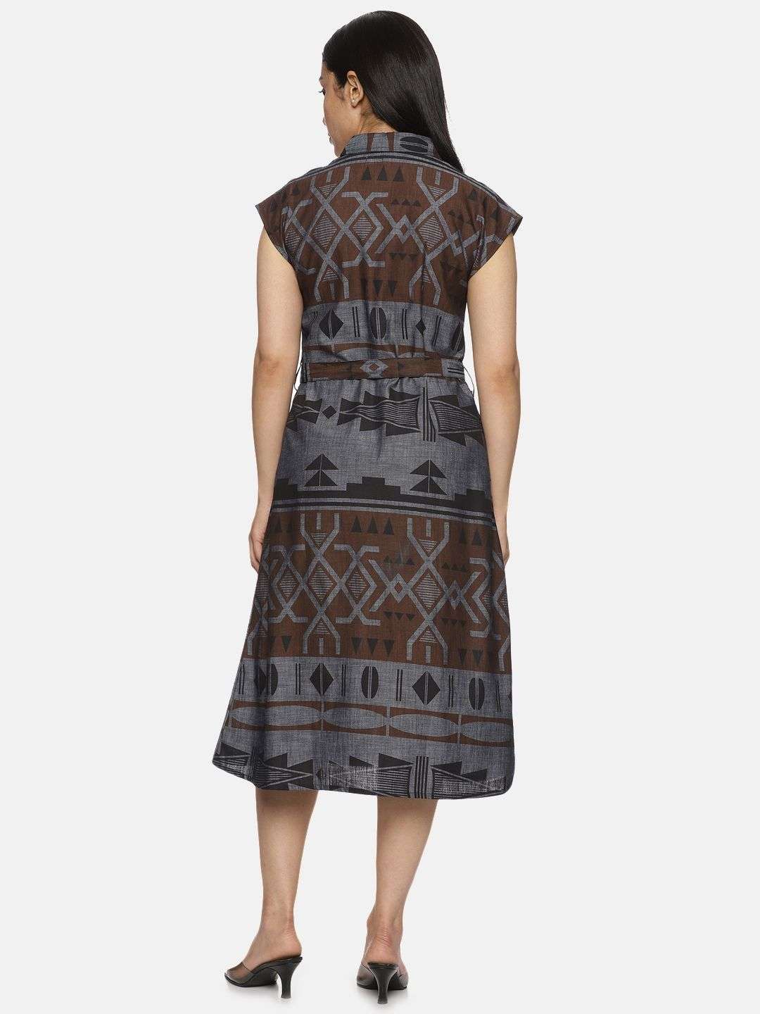 Grey Printed Denim Dress