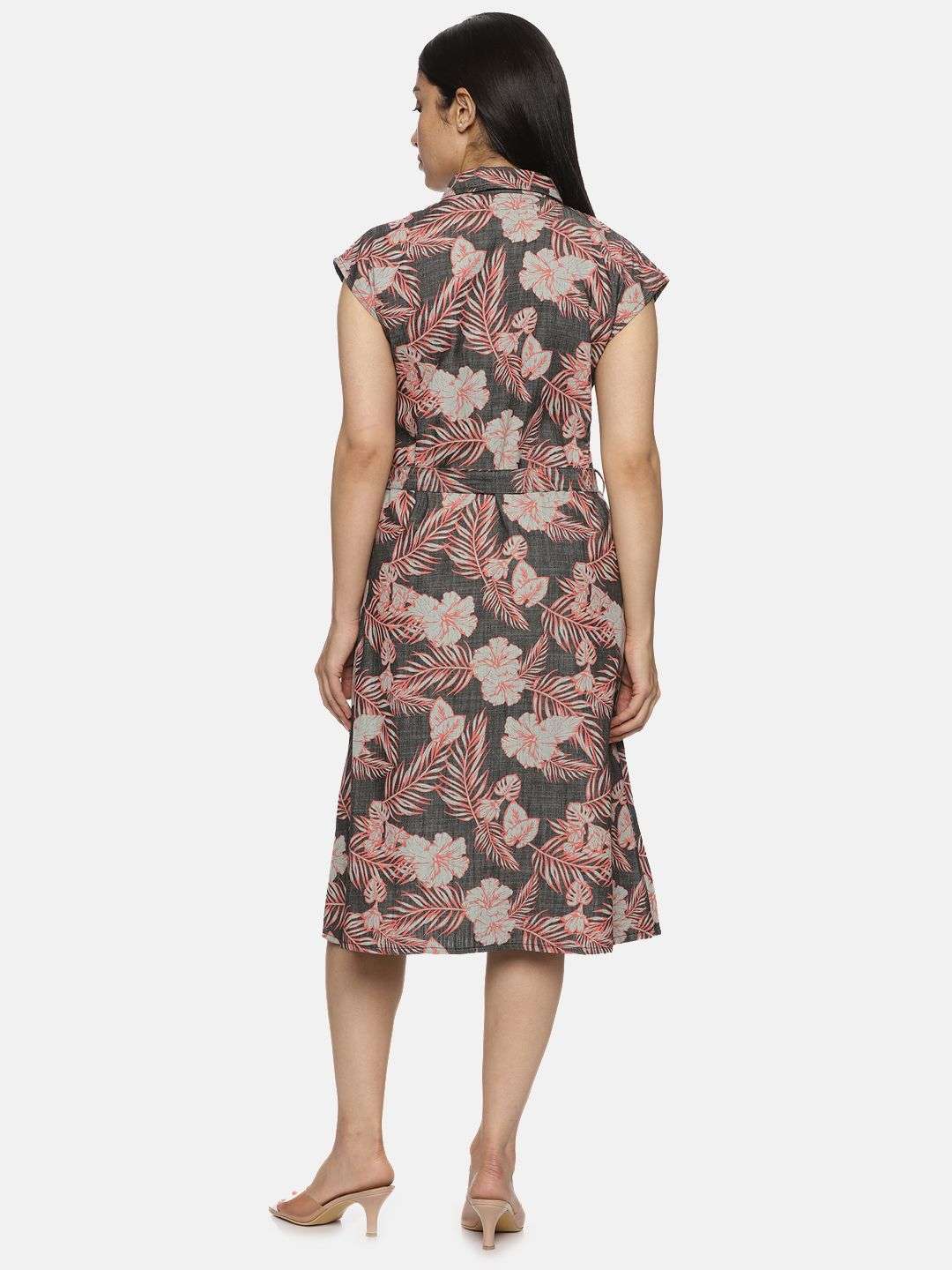 Tropical Printed Denim Dress