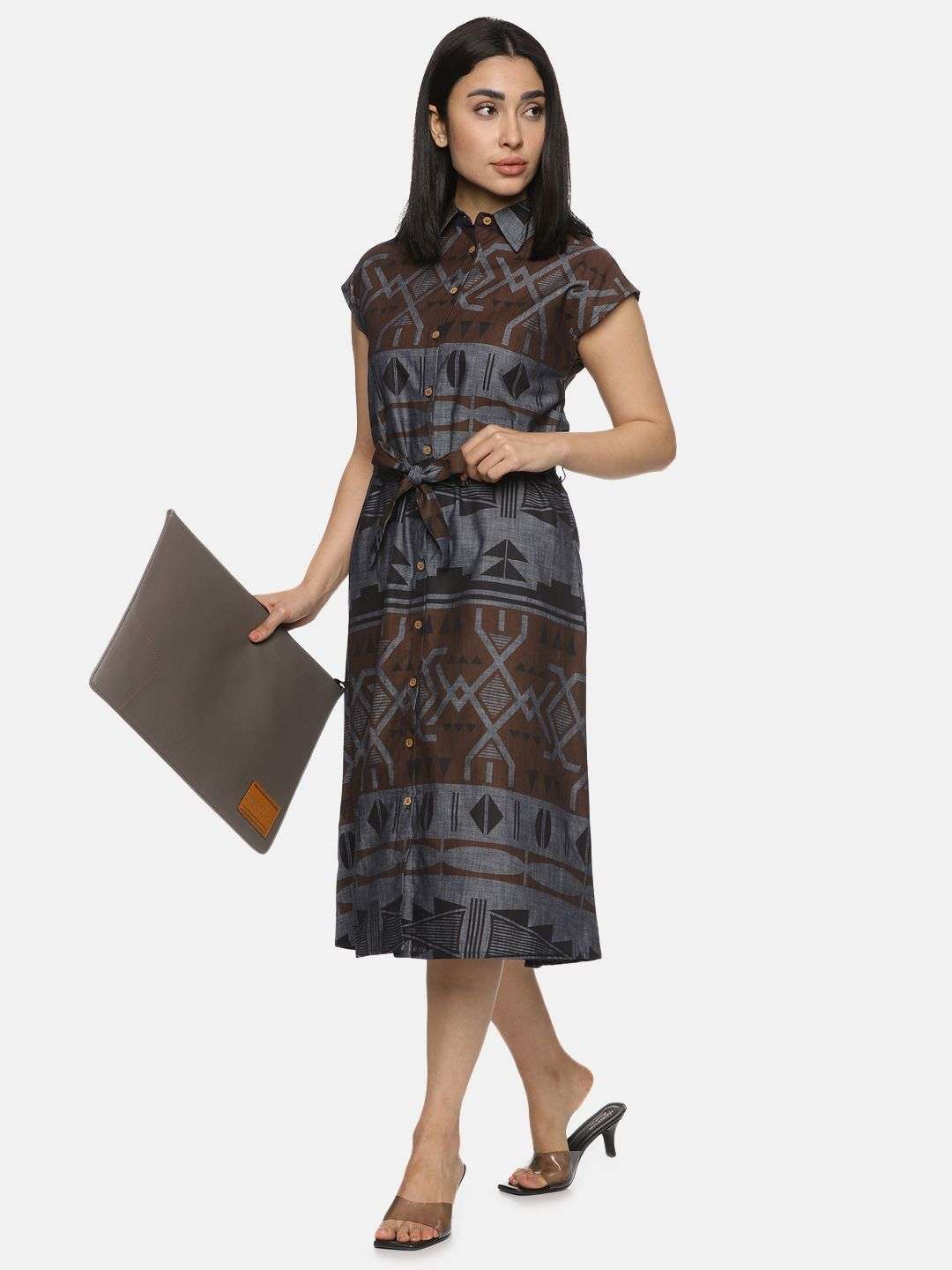Grey Printed Denim Dress
