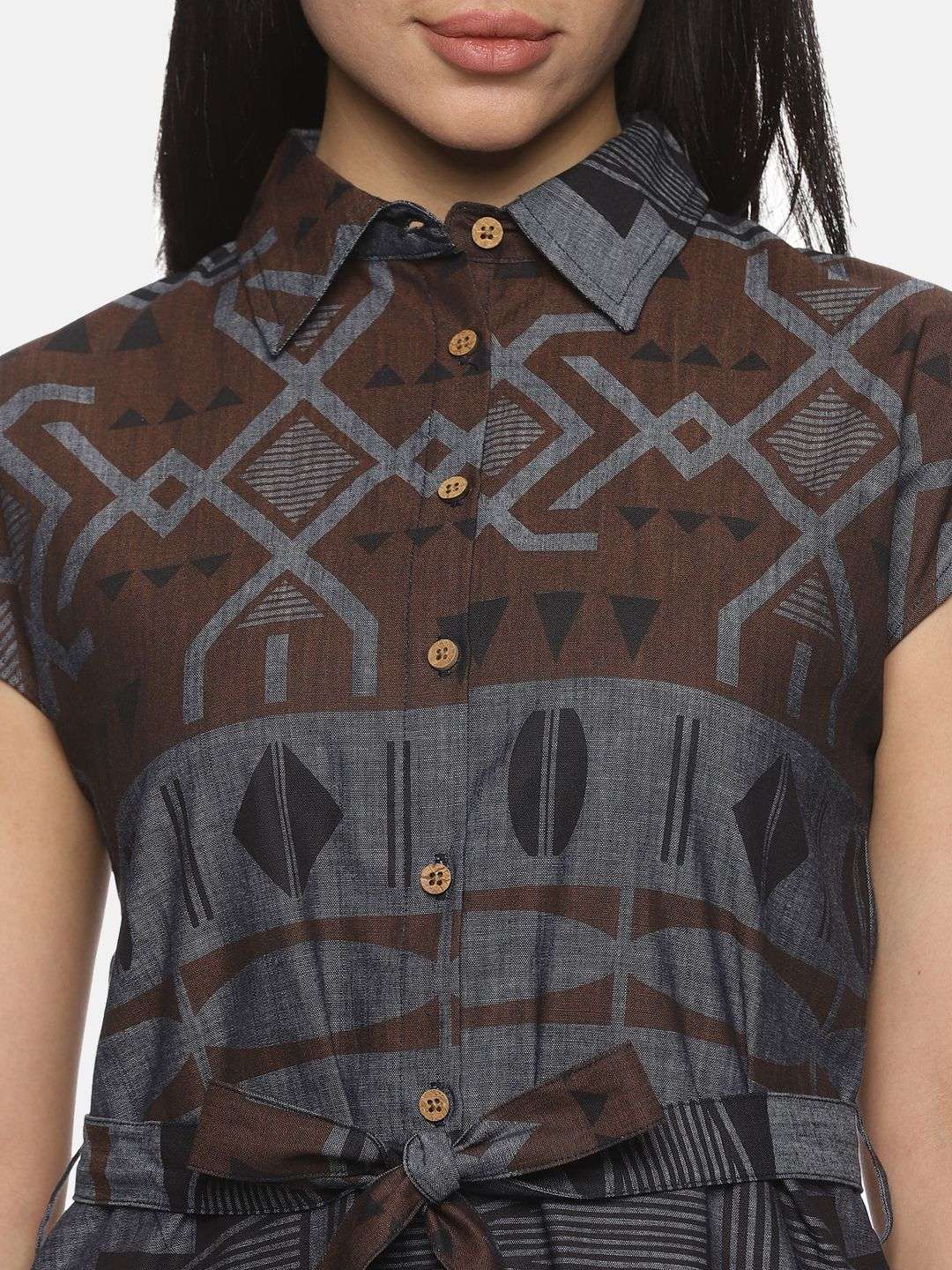Grey Printed Denim Dress