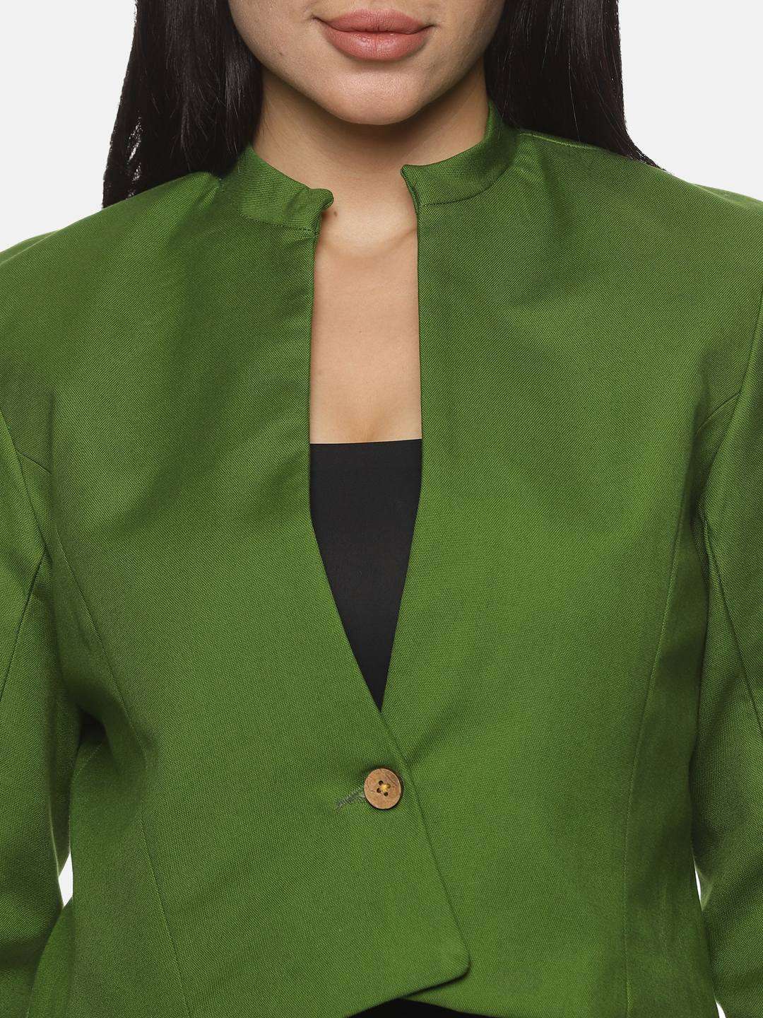 Green Cotton Crop Blazer