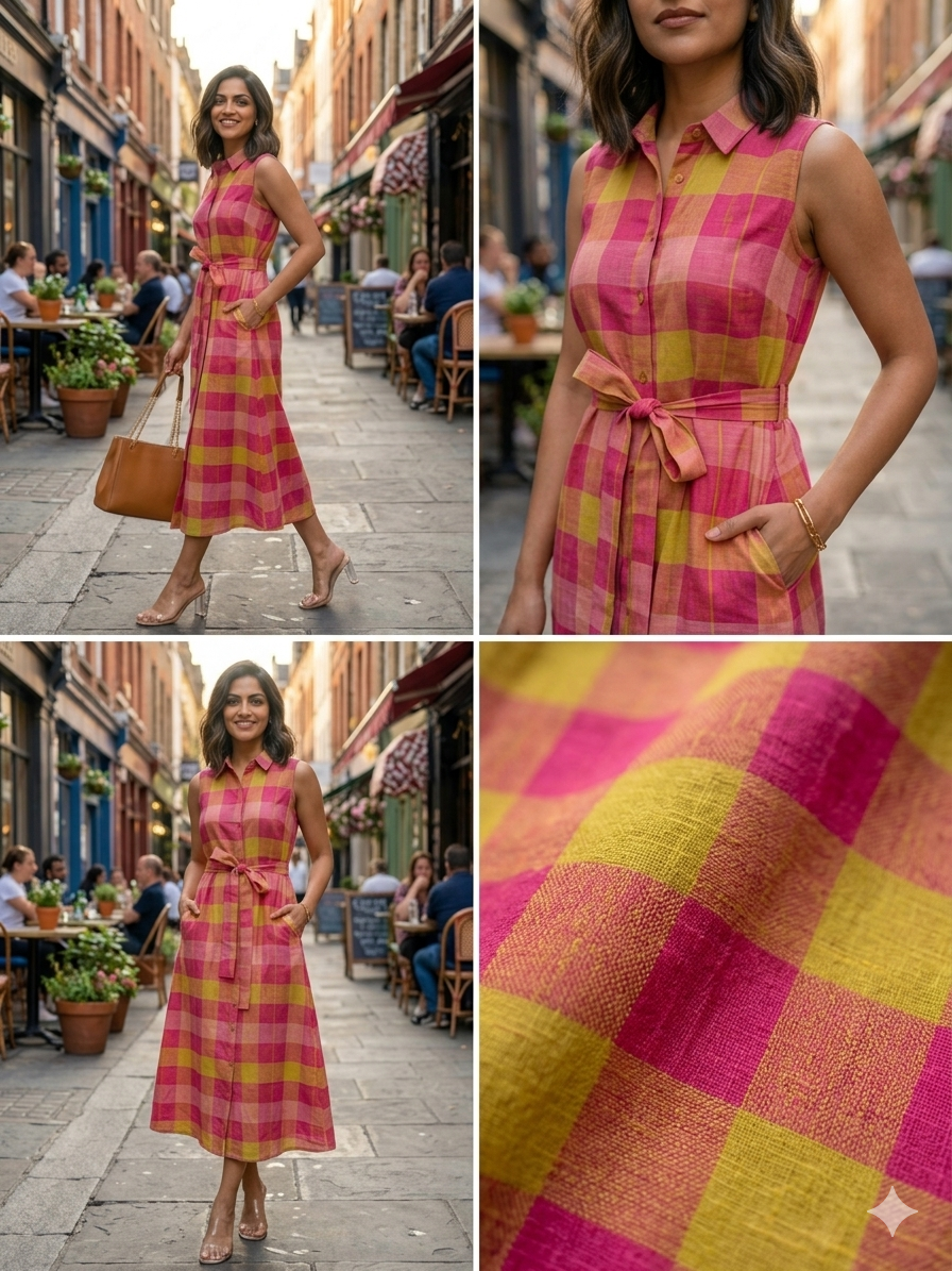 Madras Checks A-Line Midi Dress