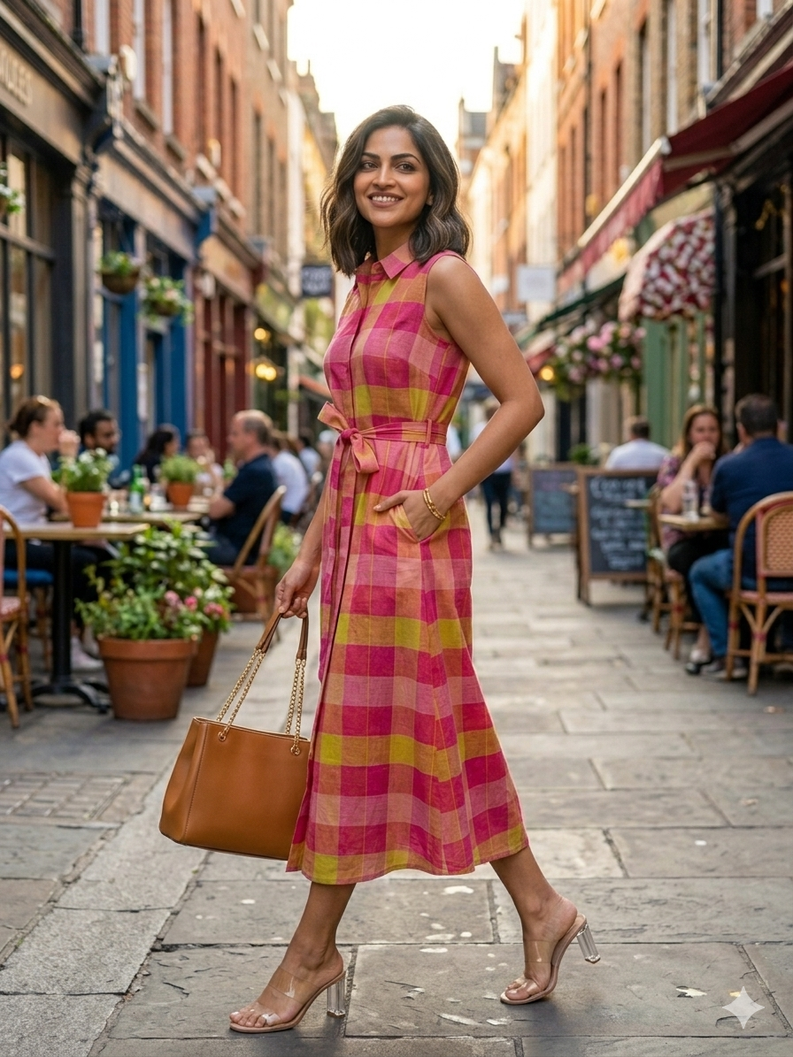 Madras Checks A-Line Midi Dress