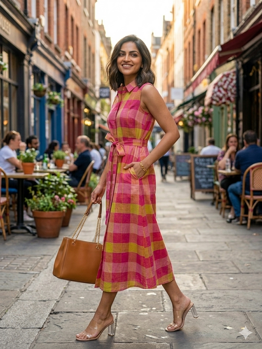 Madras Checks A-Line Midi Dress