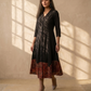 Hand-Loomed Kalamkari Hem Cotton A-Line Midi Dress in Black
