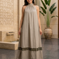 Beige Mulmul Cutwork Halter Neck Dress