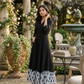 Hand-Loomed Indigo Hem Cotton A-Line Midi Dress in Black