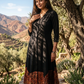 Hand-Loomed Kalamkari Hem Cotton A-Line Midi Dress in Black