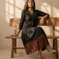 Hand-Loomed Kalamkari Hem Cotton A-Line Midi Dress in Black