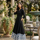 Hand-Loomed Indigo Hem Cotton A-Line Midi Dress in Black