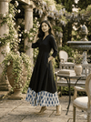 Hand-Loomed Indigo Hem Cotton A-Line Midi Dress in Black