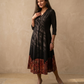 Hand-Loomed Kalamkari Hem Cotton A-Line Midi Dress in Black