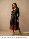 Hand-Loomed Kalamkari Hem Cotton A-Line Midi Dress in Black