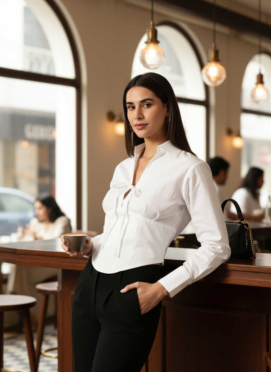White Spread Collar Shirt