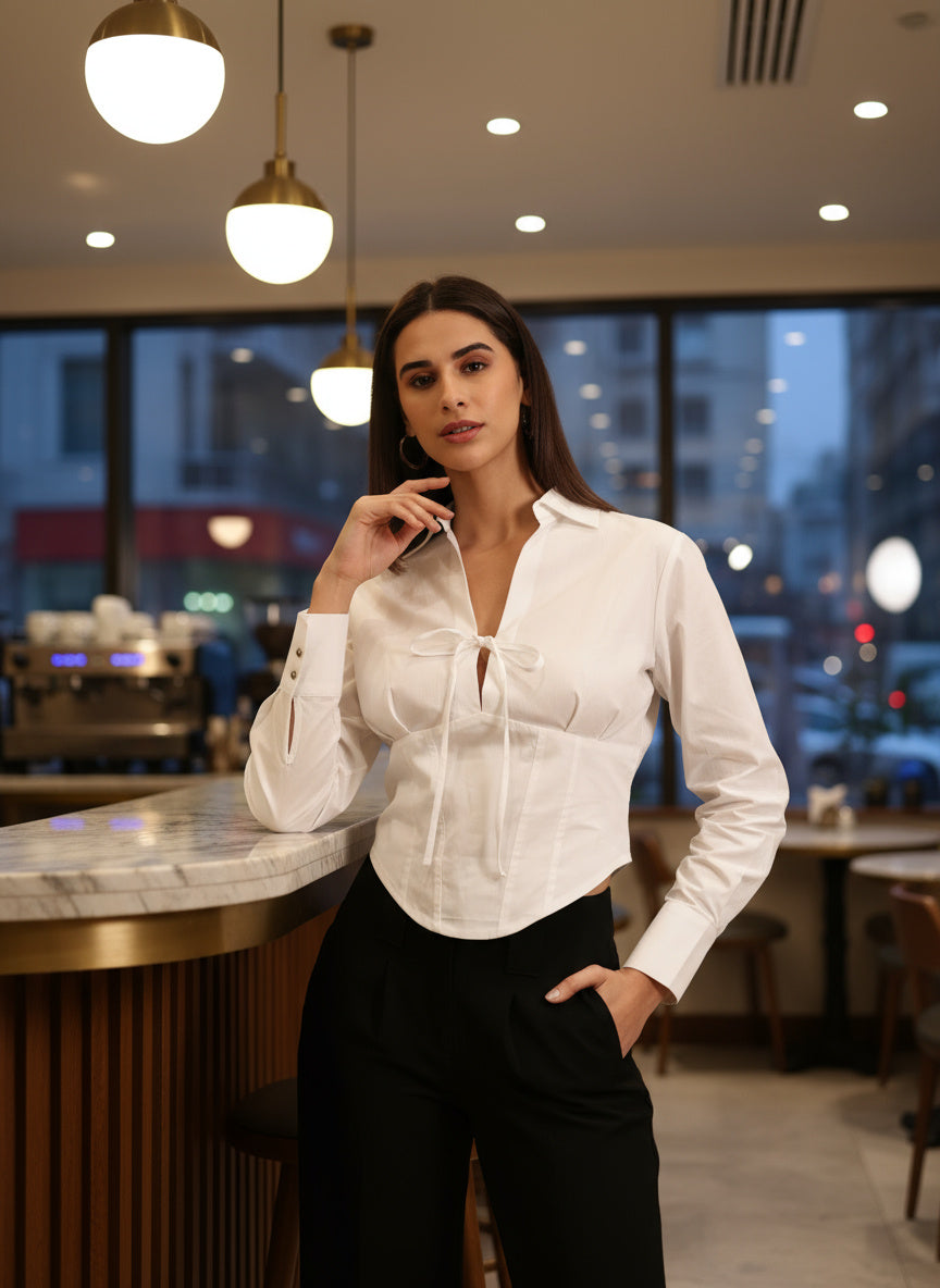 White Spread Collar Shirt