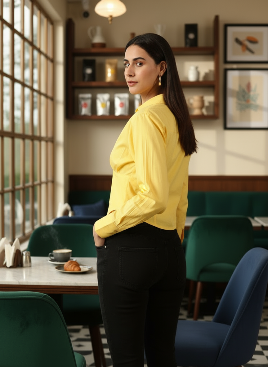 Butter yellow Spread Collar Shirt