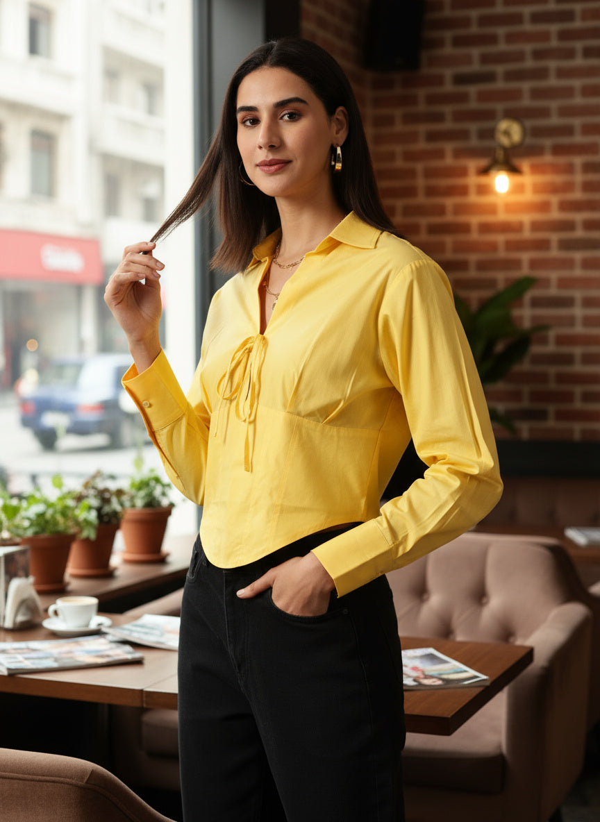 Butter yellow Spread Collar Shirt