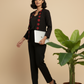Rich Black with Red Motifs Open Front Cotton Blazer – Rekha Edition
