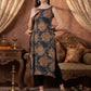 PRAMITI Side-Slit Kurta-Deep Teal Earth Handblock print