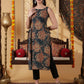 PRAMITI Side-Slit Kurta-Deep Teal Earth Handblock print