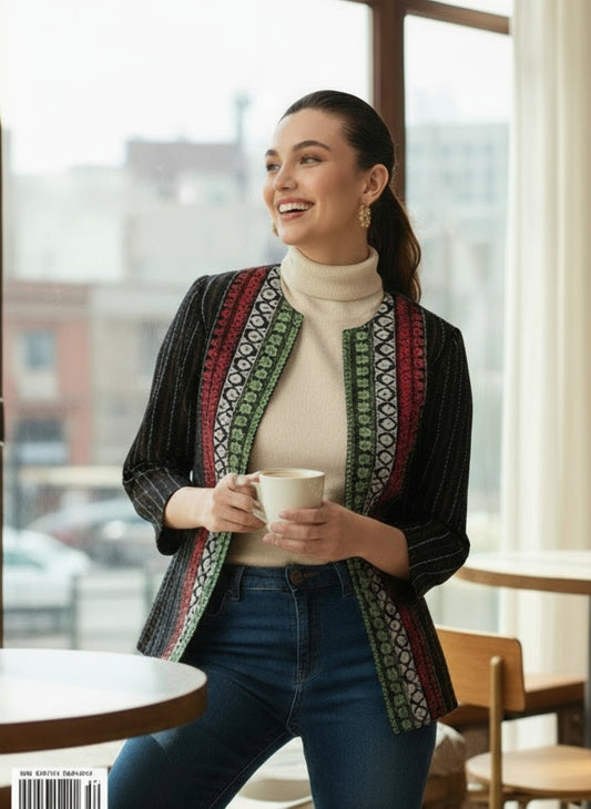 Tribal Border Handwoven South Cotton Open-Front Blazer -ekha Edit Bold Vibes.