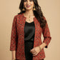 Red Ajrak Block Print - Rekha Handwoven Open Front Cotton Blazer