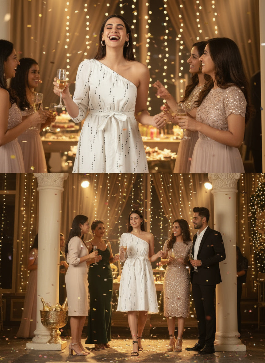 Selene One-Shoulder White Midi Dress