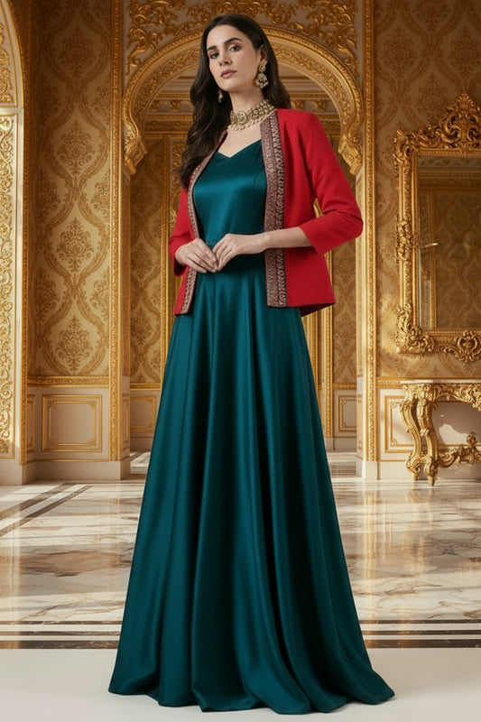 Festive Red Handwoven Cotton Open-Front Blazer – Rekha Edition