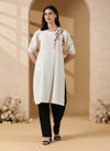 Indyvarna ANVI -Cotton Embroidered Kurta- Ivory Bloom