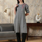 Indyvarna ANVI- Cotton Embroidered Kurta – Slate Grey Bloom