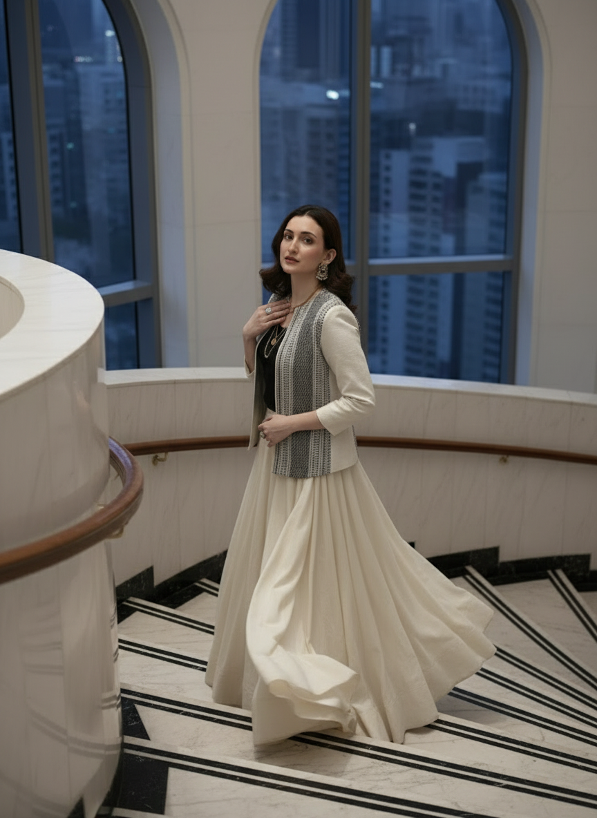 Open Front Blazer-Black & White -Effortless Power. Everyday Elegance.