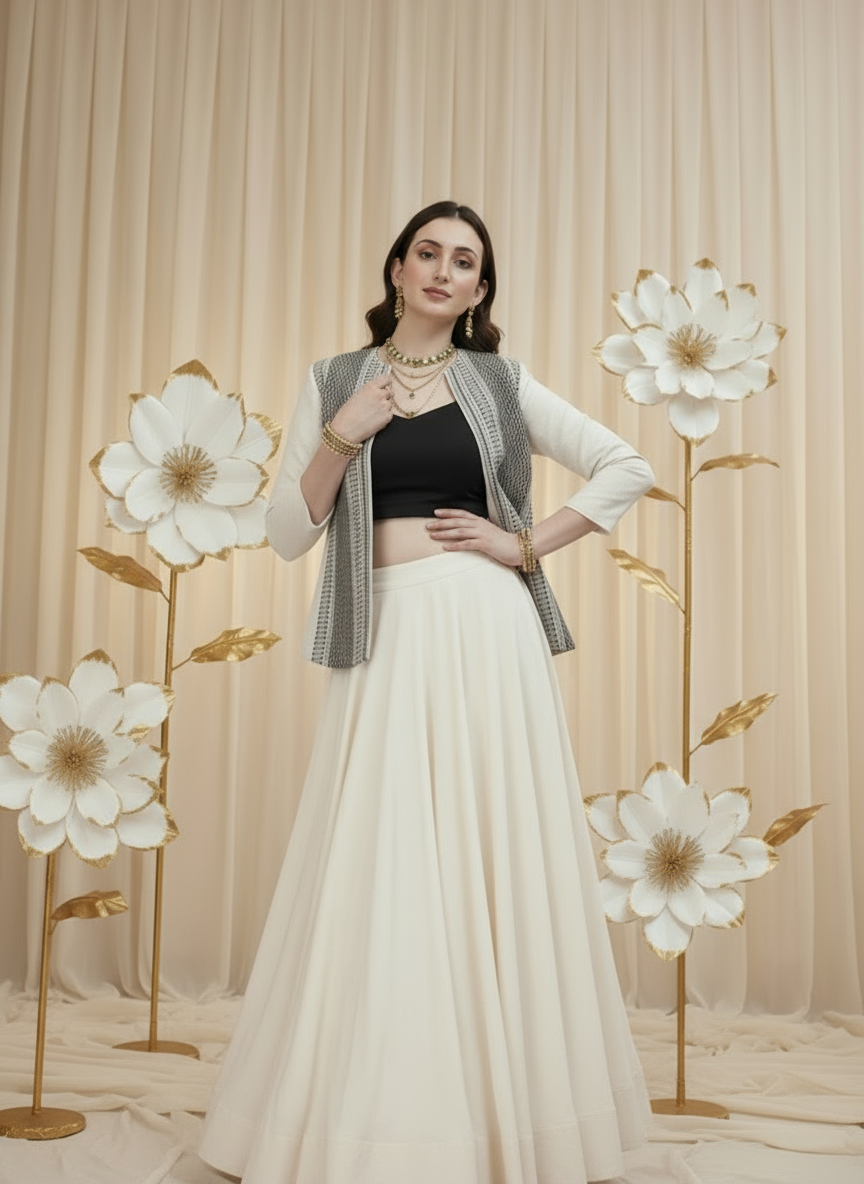 Open Front Blazer-Black & White -Effortless Power. Everyday Elegance.