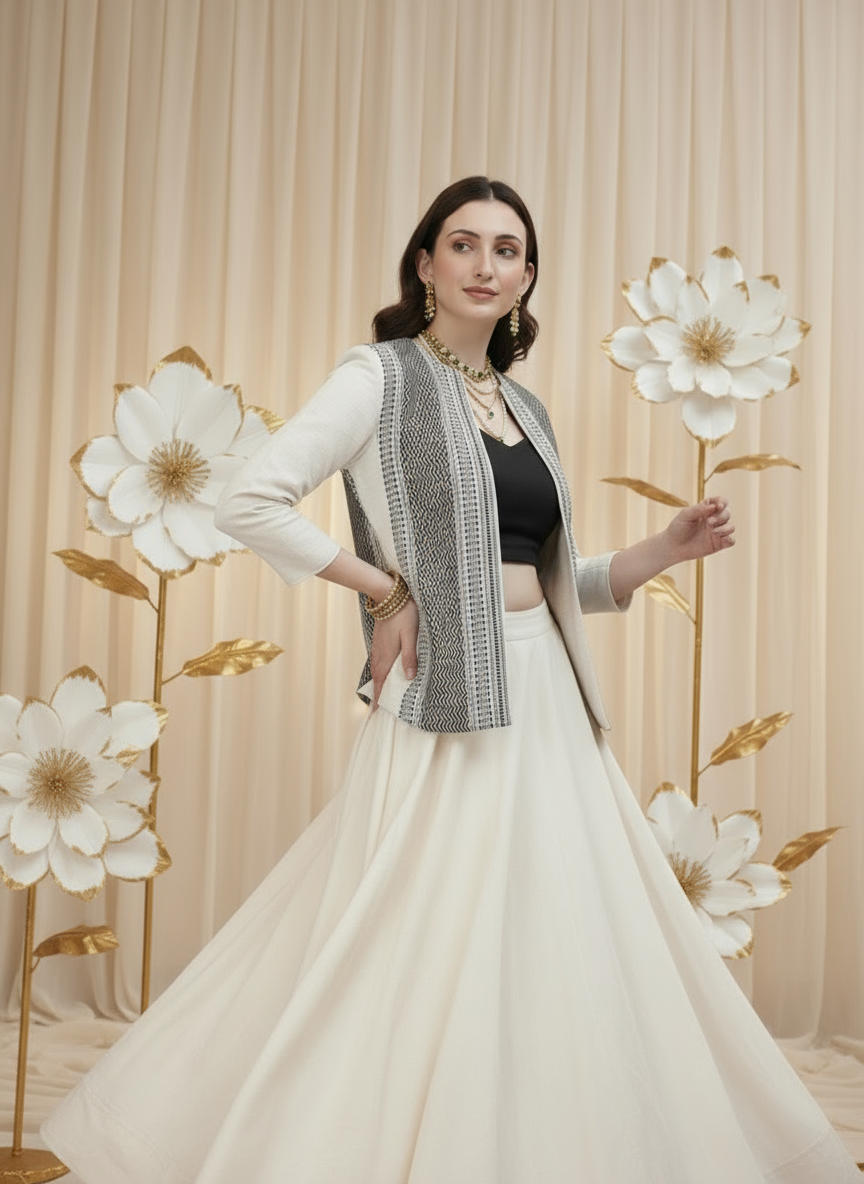 Open Front Blazer-Black & White -Effortless Power. Everyday Elegance.