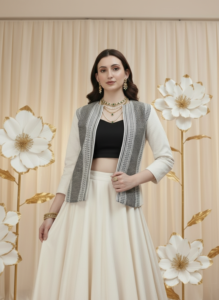 Open Front Blazer-Black & White -Effortless Power. Everyday Elegance.