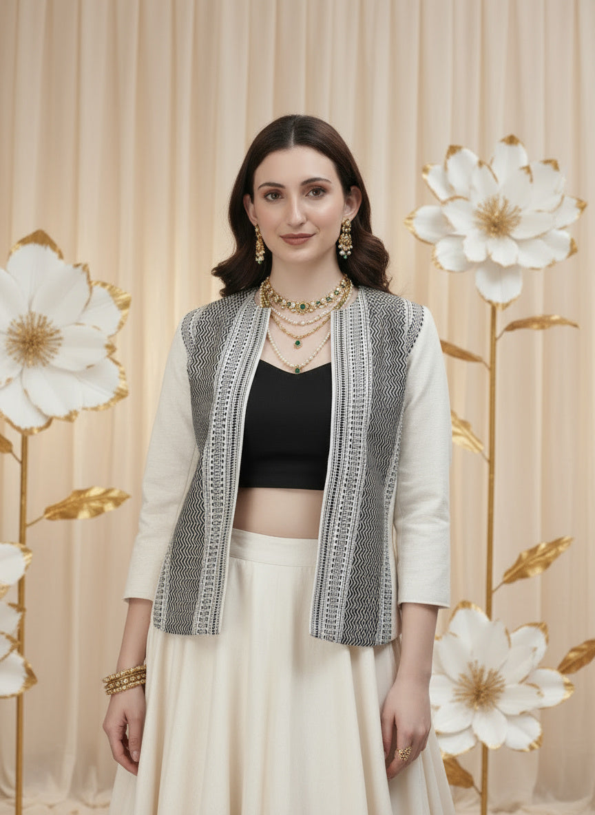 Open Front Blazer-Black & White -Effortless Power. Everyday Elegance.