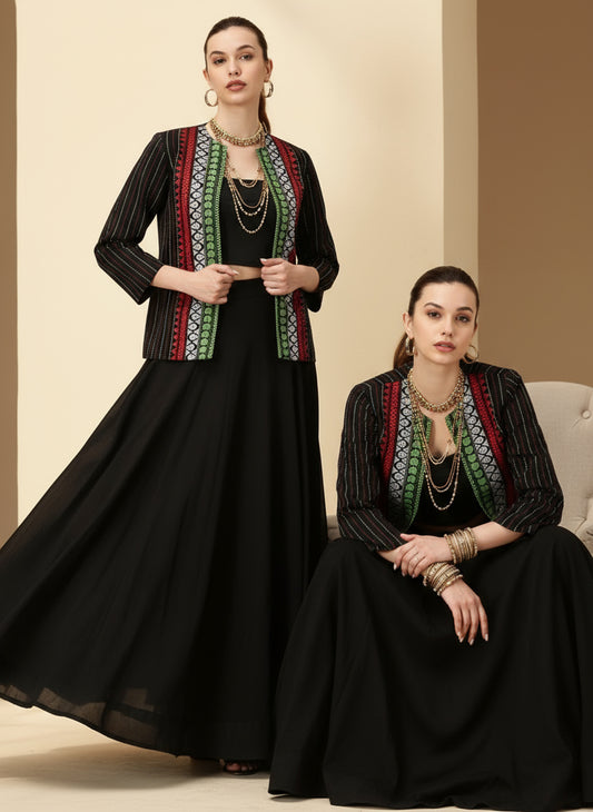 Tribal Border Handwoven South Cotton Open-Front Blazer -ekha Edit Bold Vibes.