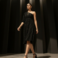 Selene One-Shoulder Black Midi Dress