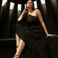 Selene One-Shoulder Black Midi Dress