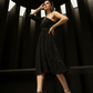 Selene One-Shoulder Black Midi Dress